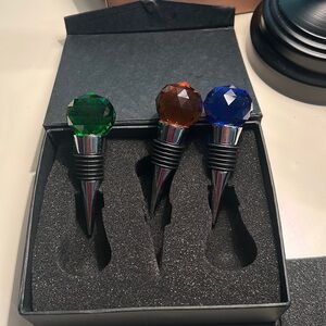 JETKONG Diamond Shaped Crystal Metal Wine - Beverage Bottle Stopper Set of 3 NEW